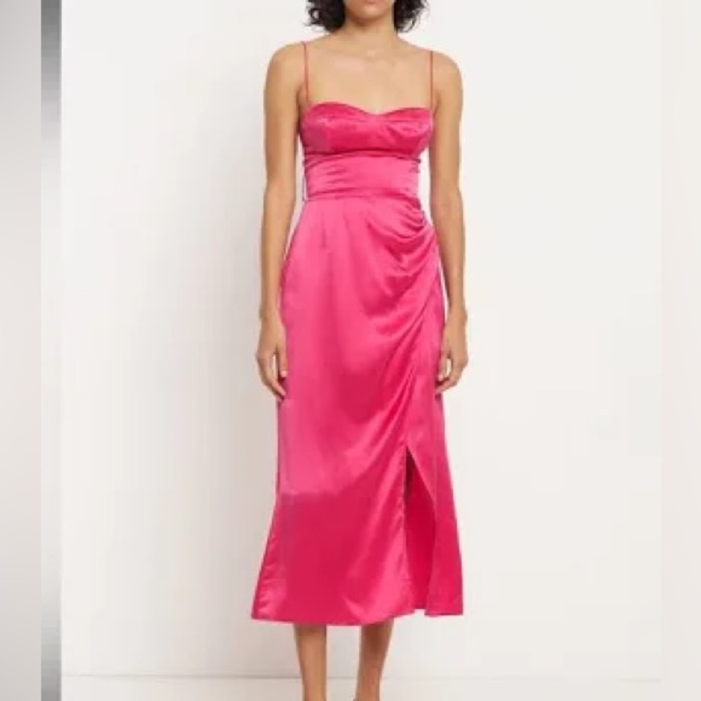 Reformation Hot Pink Satin Midi Dress